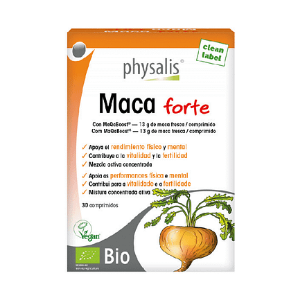 Maca Forte, suplemento alimentar com ingredientes biológicos, adequado a vegans, para performance física e mental