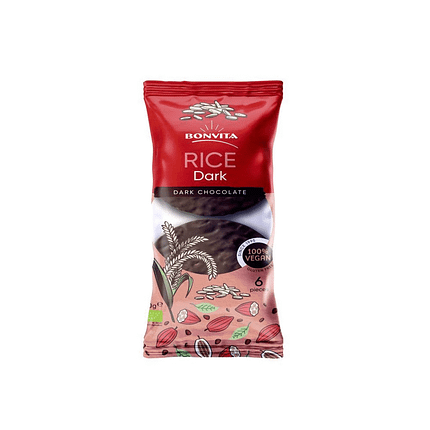 Galetes de Arroz com Chocolate Negro, com ingredientes biológicos, sem glúten