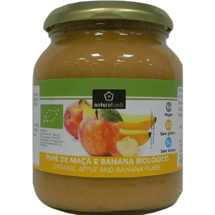 Puré Maçã e Banana, biológico, sem glúten, sem lactose, vegan