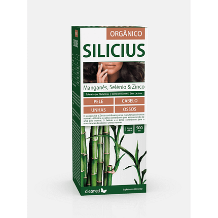 Silicius Orgânico líquido, suplemento alimentar sem glúten, sem lactose, sem álcool