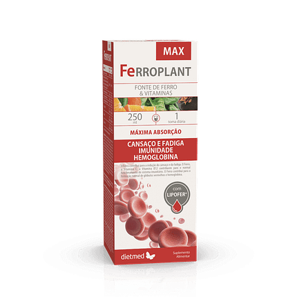 Ferroplant Max, suplemento alimentar sem álcool, sem glúten