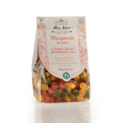 Massa Margherite Vegetal Tricolor, ingredientes biológicos, sem glúten, vegan