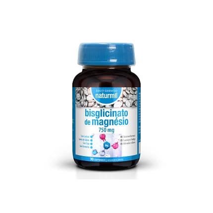Bisglicinato de Magnésio Naturmil Comprimidos Suplemento Alimentar Sistema Nervoso Músculos Caibrãs