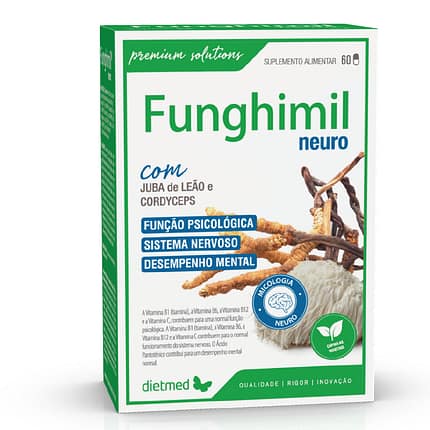 Funghimil Neuro, suplemento alimentar sem açúcar, sem glúten, sem lactose