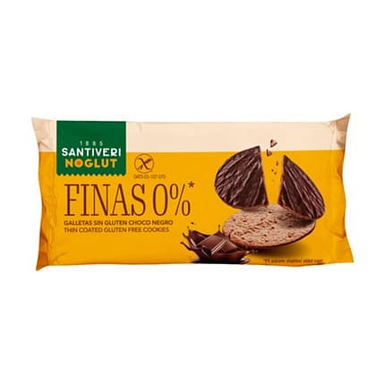 Bolachas Finas sem glúten 0% com chocolate preto, sem glúte