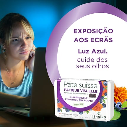 Gomas Pâte Suisse Fadiga Visual, suplemento alimentar sem açúcar