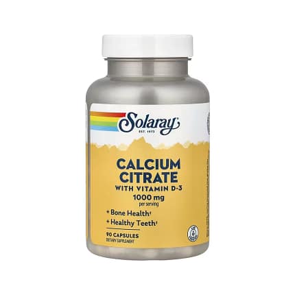Calcium Citrate + Vitamina D3 Solaray Suplemento Alimentar Saúde Óssea Dentes
