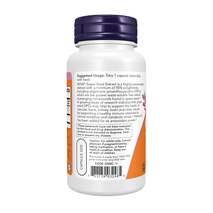 Grape Seed Extract 100 mg Now Suplemento Alimentar Stress Oxidativo Antioxidante