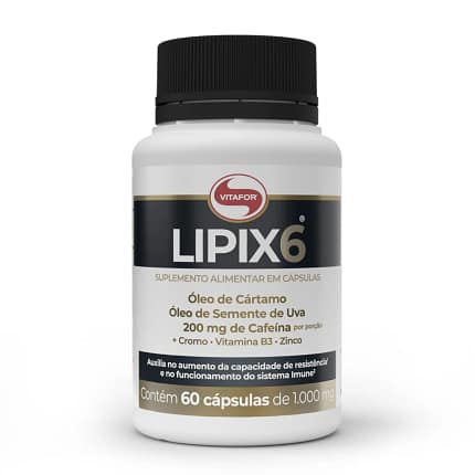Lipix 6 Vitafor Suplemento Alimentar Cafeína Resistência Física Metabolismo Energético Queima de Gordura