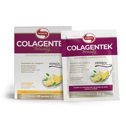 Colagentek Beauty Ananás com Hortelã Vitafor Saquetas Colágeno Cabelo Unhas Pele