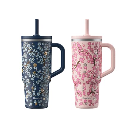 Garrafa Térmica com Palha Flowers Qwetch