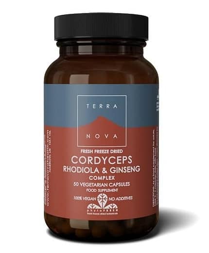 Cordyceps, Rhodiola e Ginseng Complex, suplemento alimentar vegan