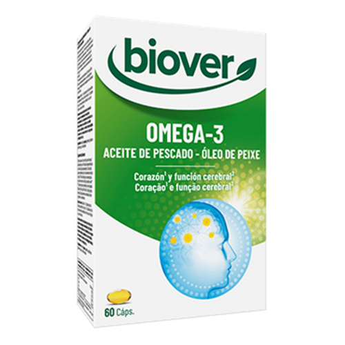 Omega 3 Óleo de peixe 60 Cápsulas Biover Omega 3 - Óleo de Peixe, suplemento alimentar rico em ácidos gordos ómega 3