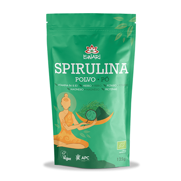 Spirulina po bio 125g frente iswari Spirulina em pó Iswari