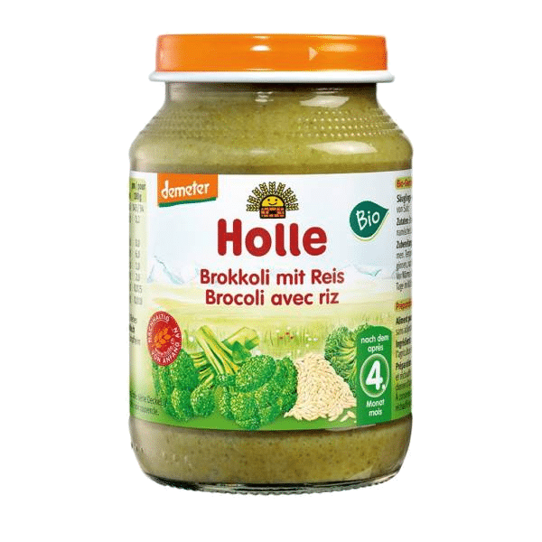 Puré Broculo+Arroz Int Bio 4M 190gr - Holle Puré de Brócolos com Arroz Integral, ingredientes biológicos, sem glúten