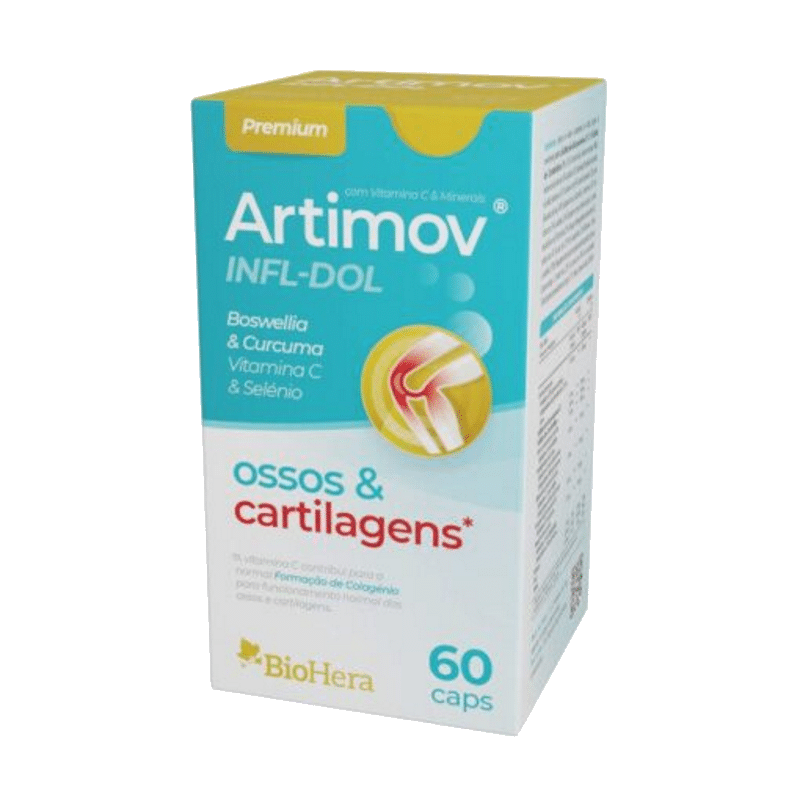 Artmov Infl-Dol 60 Caps BioHera Artimov Infl-Dol, suplemento alimentar para ossos e cartilagens